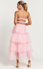 Cindy Midi Dress Layered Skirt Dress in Soft Pink